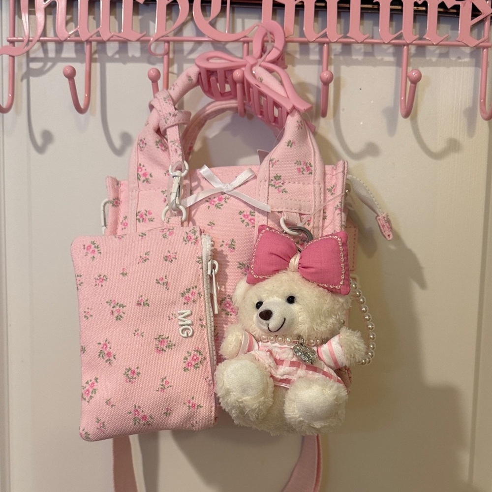 Madden Girl Pink Floral Mini Backpack with Teddy Charm